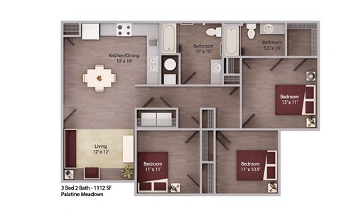 the 1190 floor plan  1 bedroom  1190 sq ft